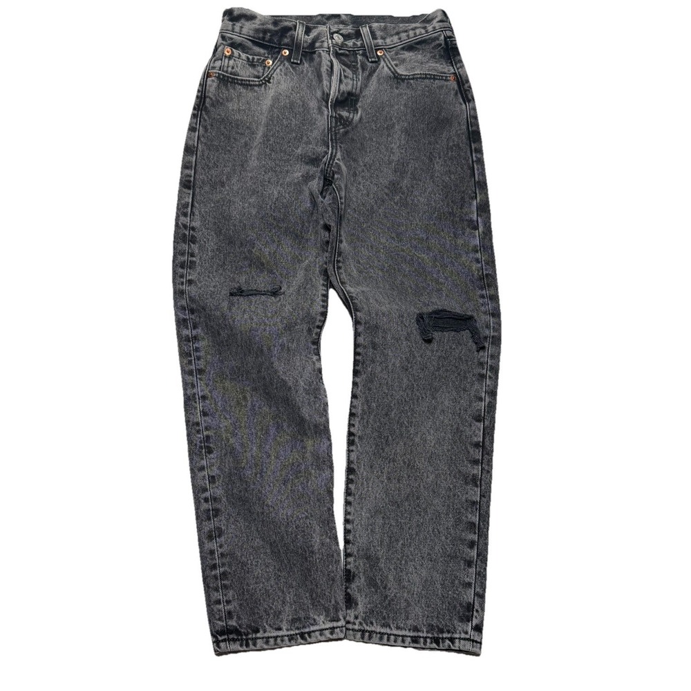 Levi's 501 Original Button Fly Jeans Mens's 25x26 Black Charcoal Distress Denim